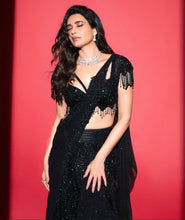 Load image into Gallery viewer, Shimmering Black Draped Lehenga