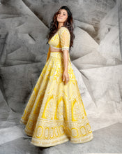 Load image into Gallery viewer, Marigold Yellow Embroidered lehenga