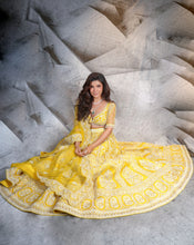 Load image into Gallery viewer, Marigold Yellow Embroidered lehenga