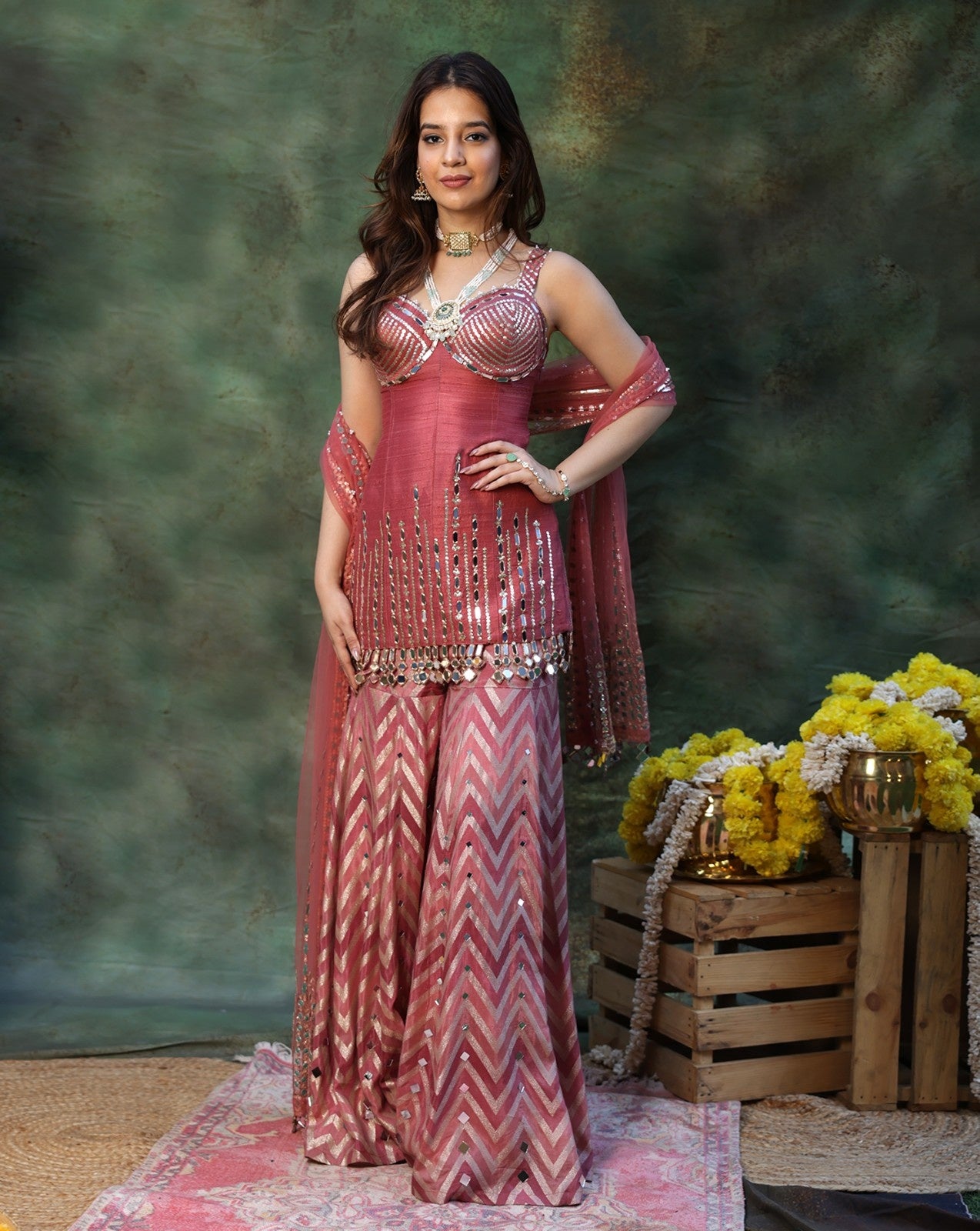 Pink Corset kurta sharara set