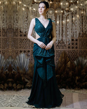 Load image into Gallery viewer, The Shimmering green gown sari