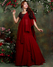 Load image into Gallery viewer, The Maroon Ruffle Sari