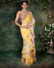 Load image into Gallery viewer, The Yellow Floral Ruffle Sari