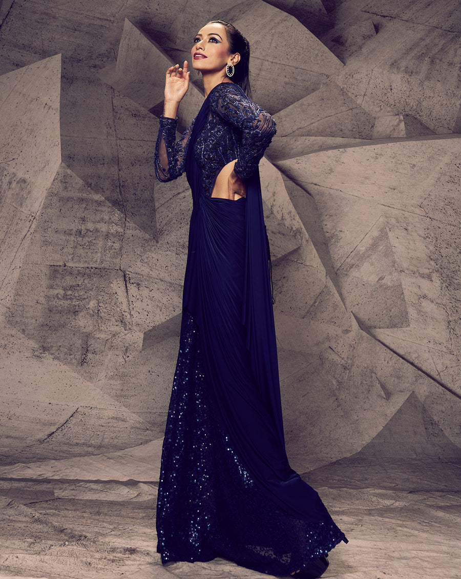The Shimmering Blue Leotard Sari