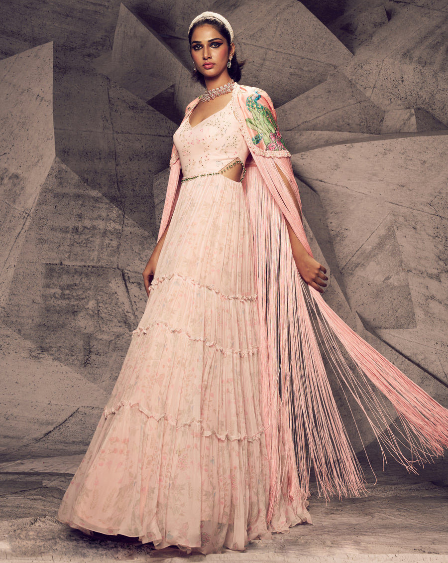 The Pink Floral Cape Anarkali