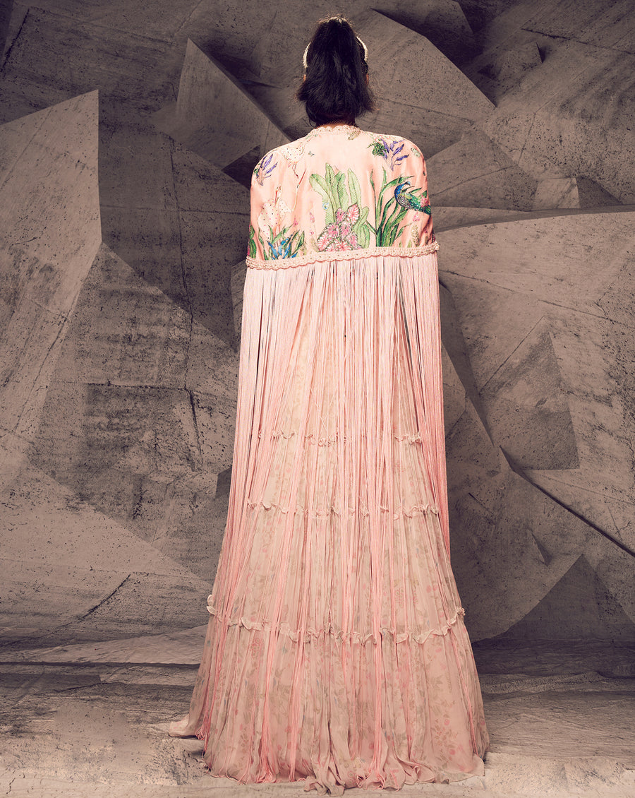 The Pink Floral Cape Anarkali
