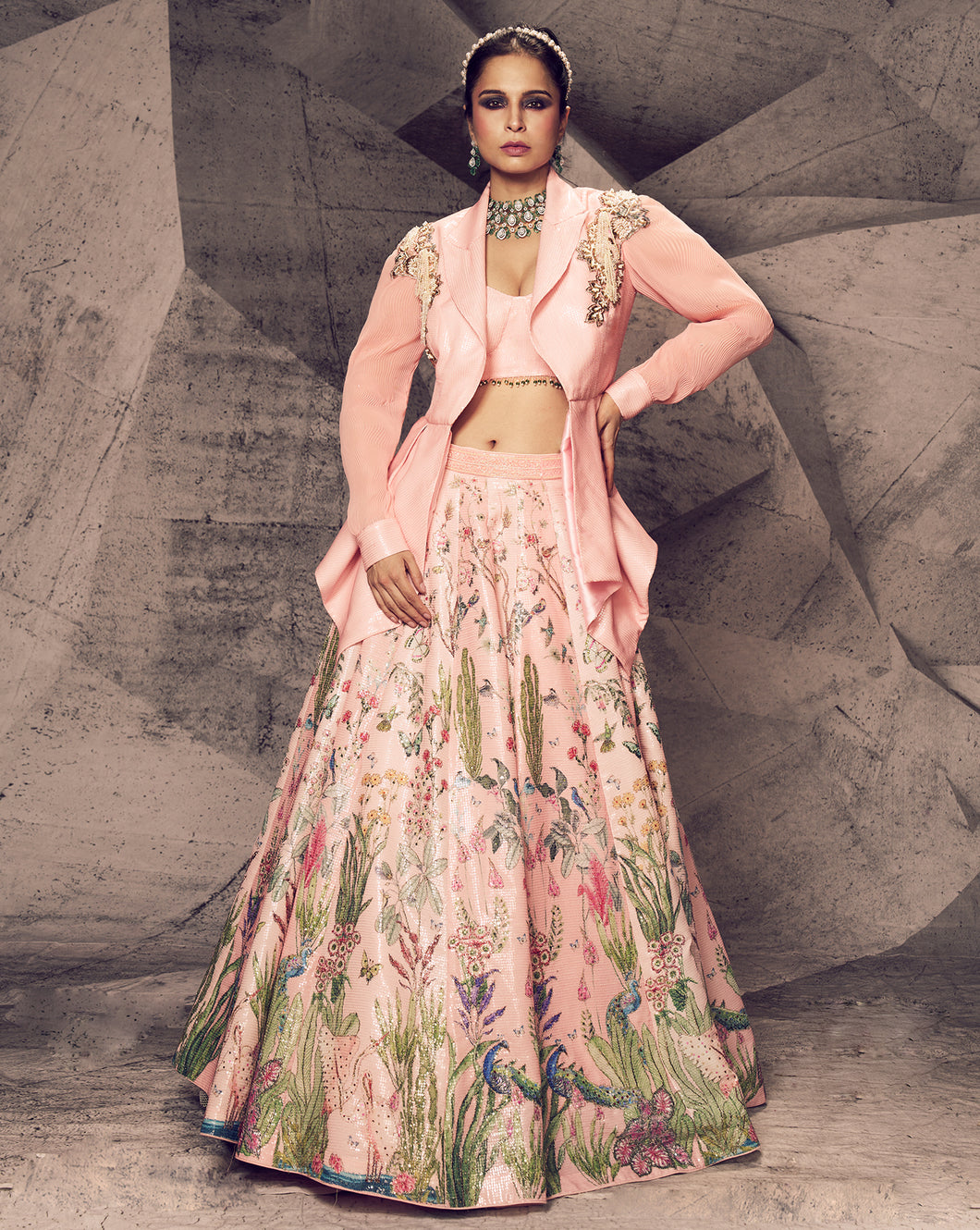 The Pink Floral Blazer Lehenga