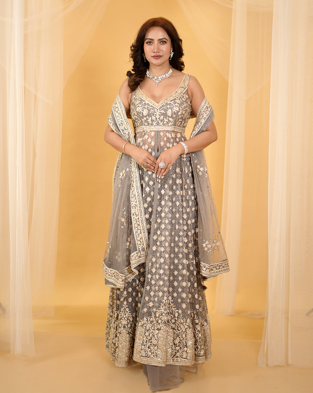 The Grey Floral Anarkali