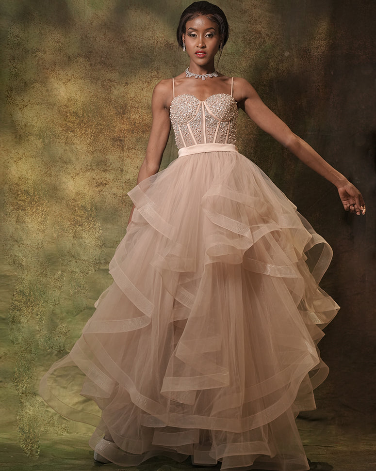 The Pink Corset Ruffle Gown
