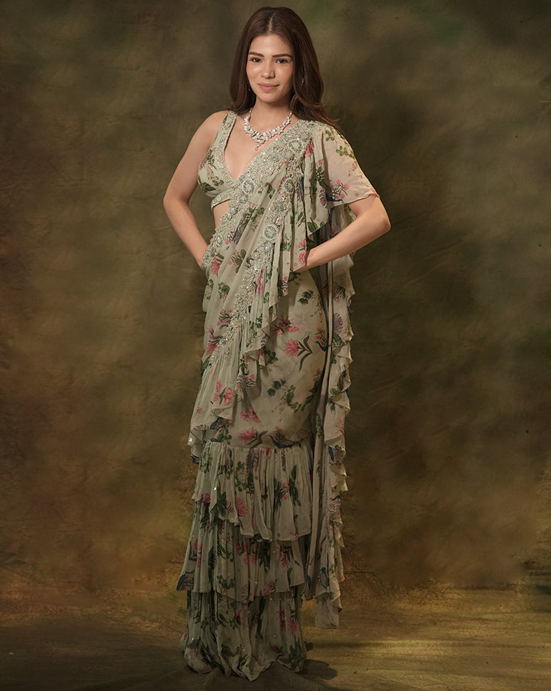 The Celadon Ruffle Sari