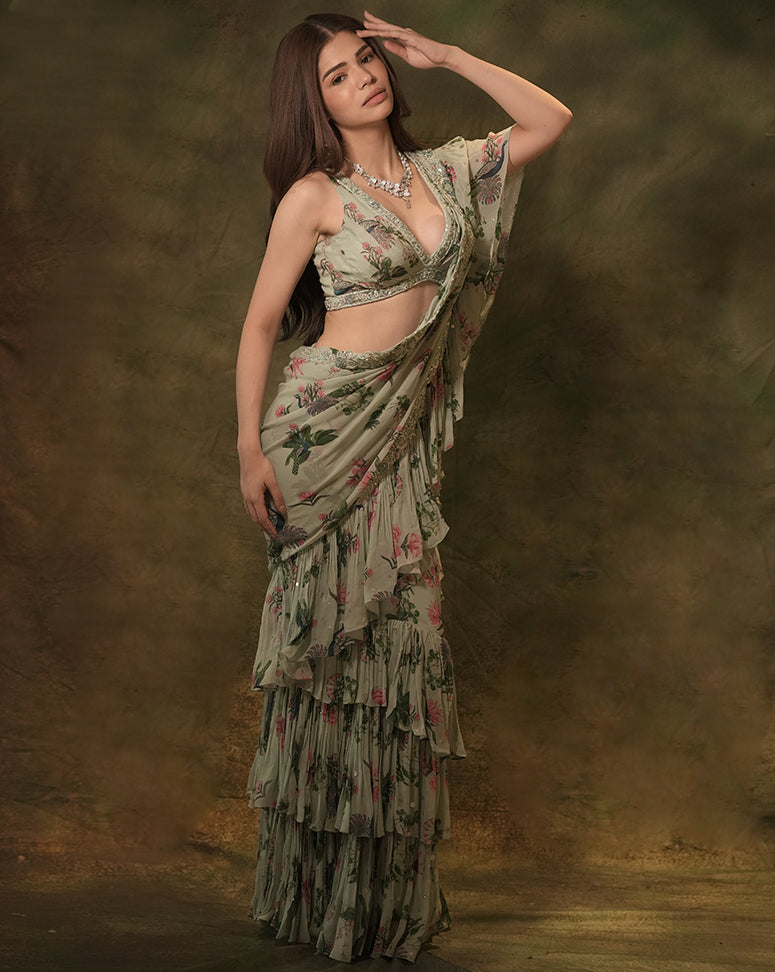 The Celadon Ruffle Sari