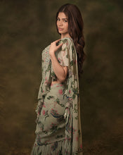 Load image into Gallery viewer, The Celadon Ruffle Sari
