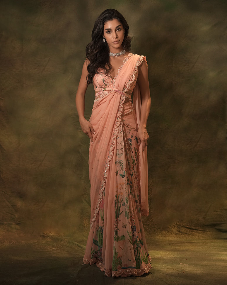 The Pink Floral Sari