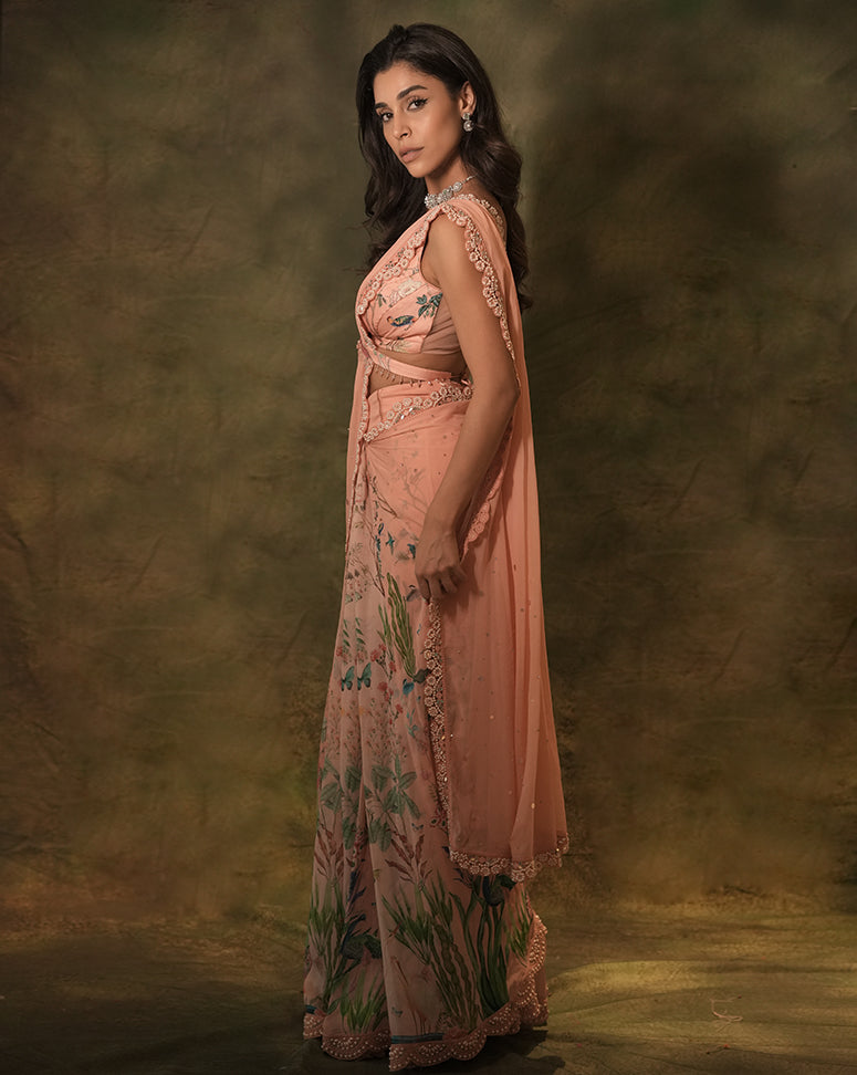 The Pink Floral Sari