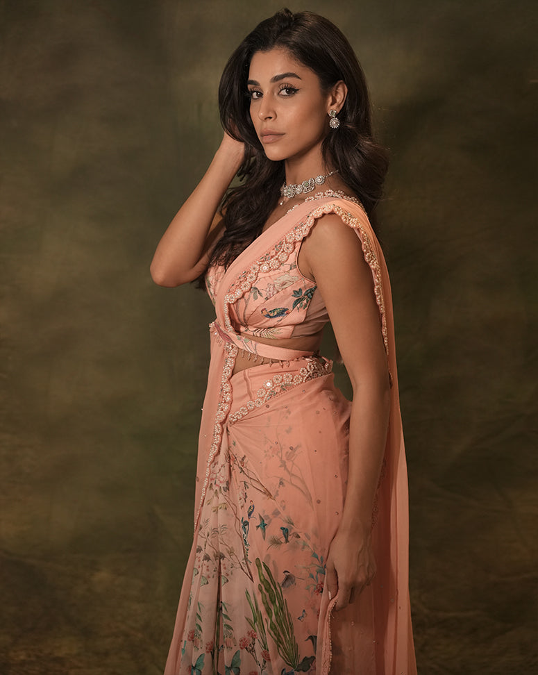 The Pink Floral Sari