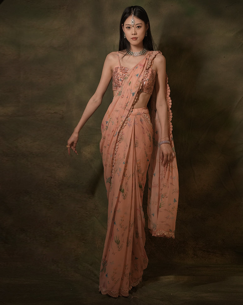 The Pink Floral Sari