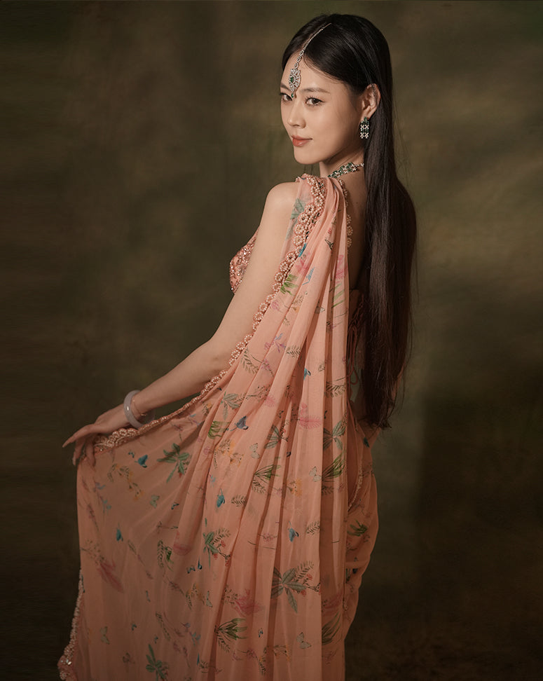The Pink Floral Sari