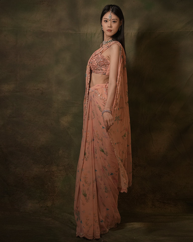 The Pink Floral Sari