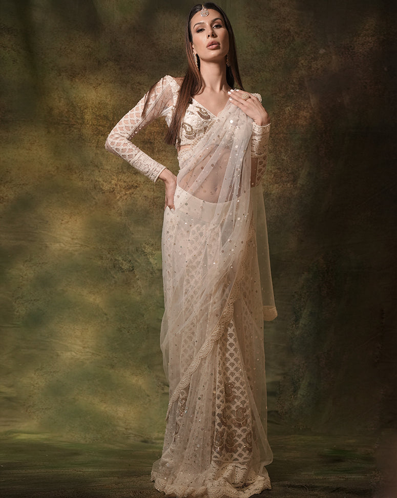 The Ivory Lucknowi Sari