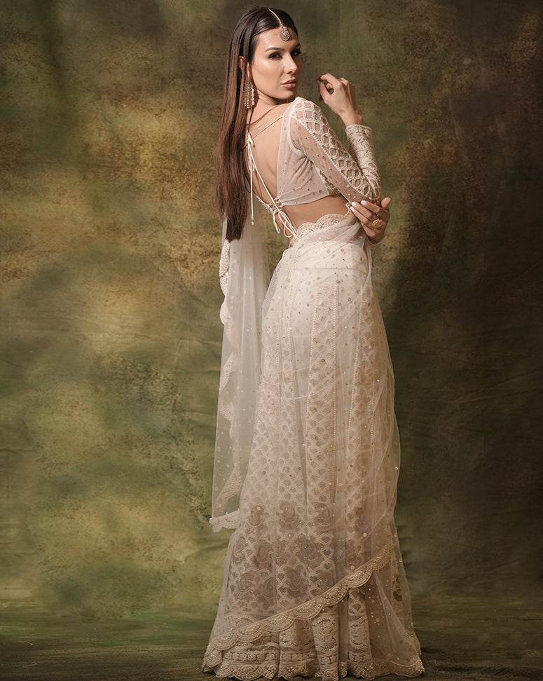 The Ivory Lucknowi Sari