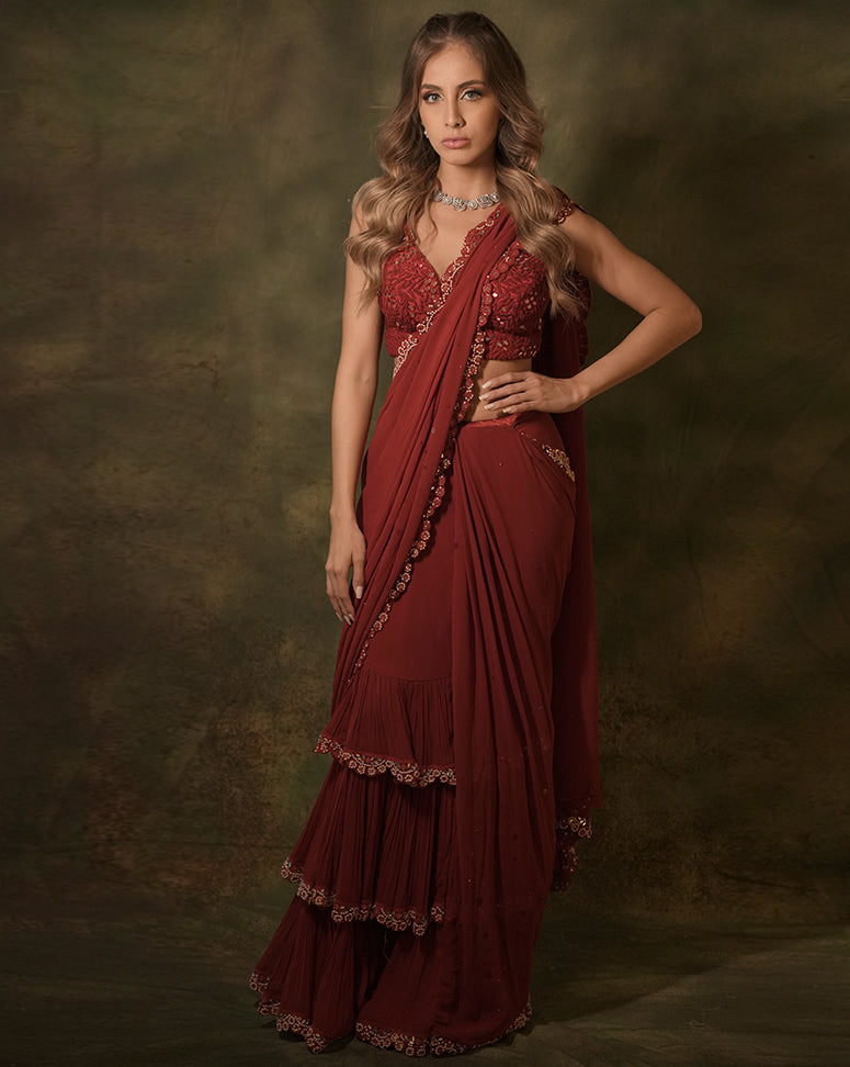 The Maroon Ruffle Sari