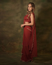 Load image into Gallery viewer, The Maroon Ruffle Sari
