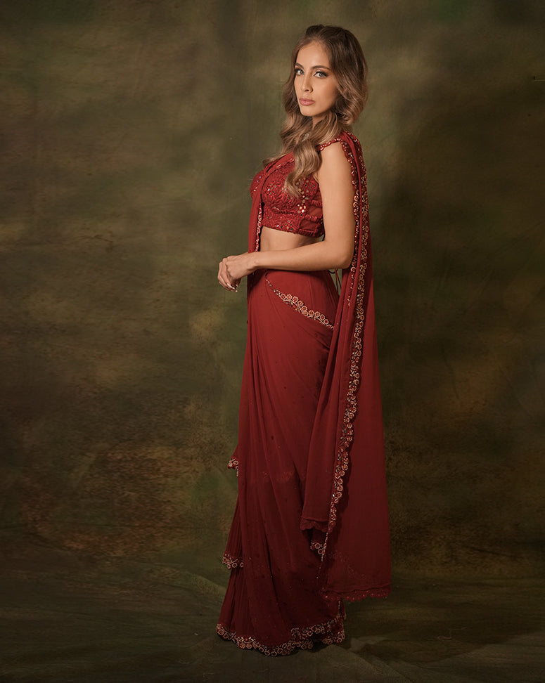 The Maroon Ruffle Sari