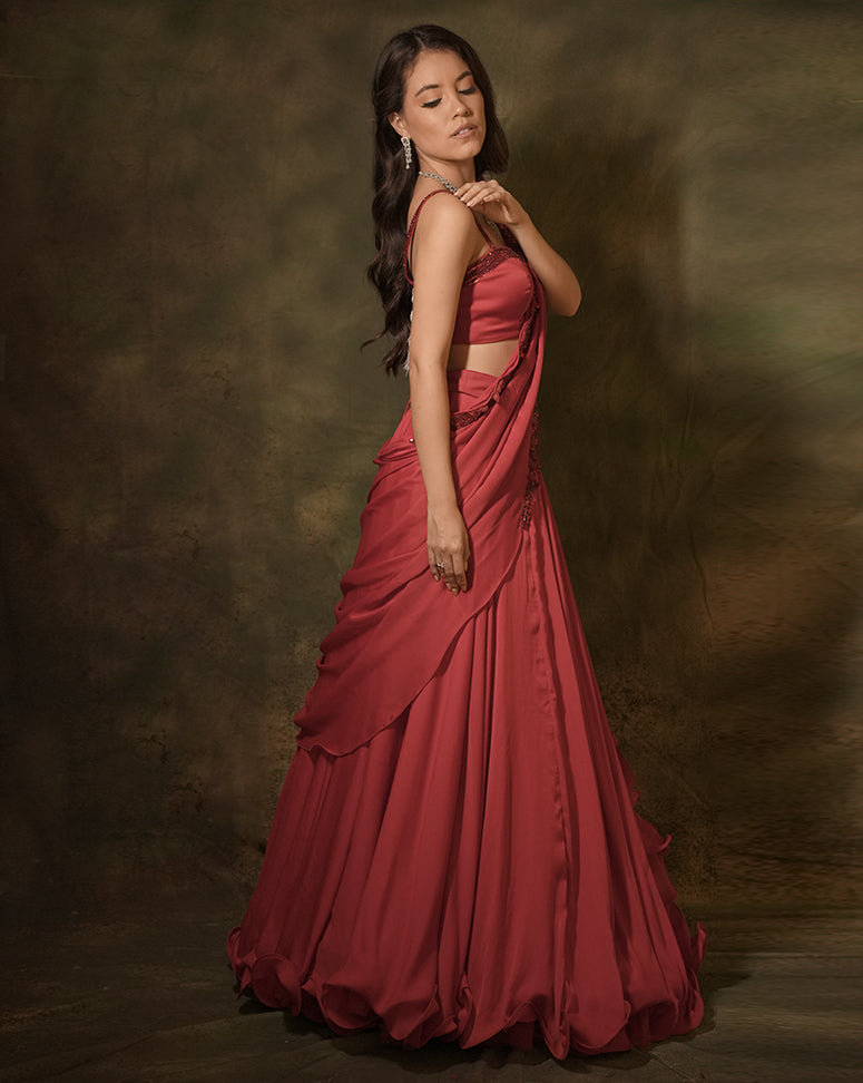 The Red Lehenga Sari
