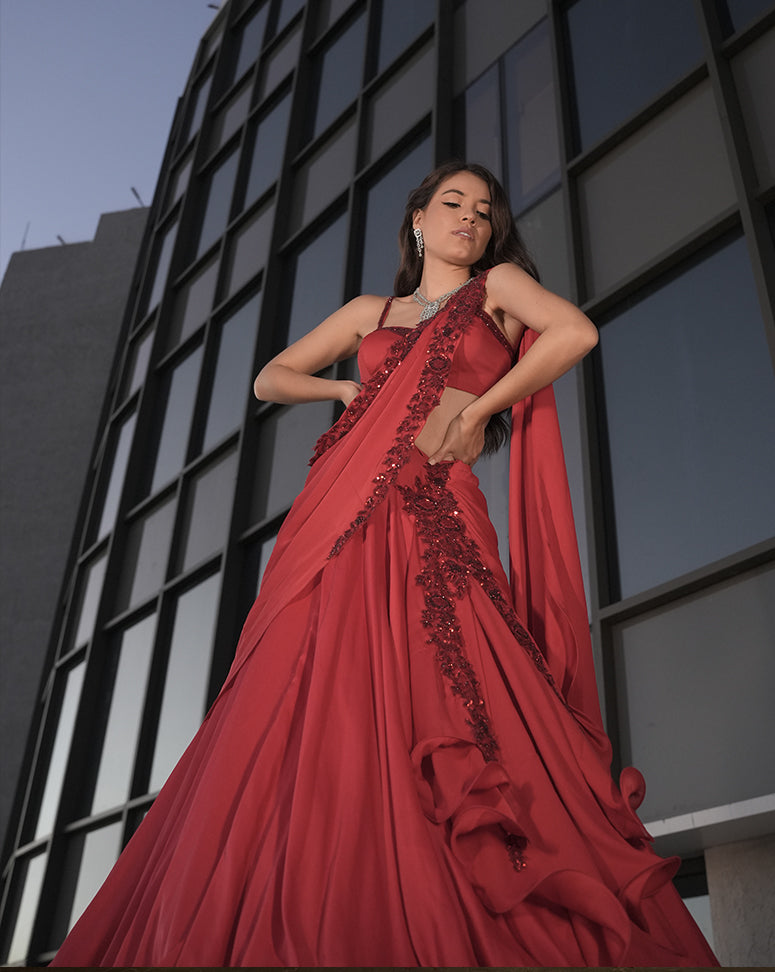 The Red Lehenga Sari