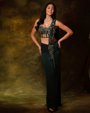 Load image into Gallery viewer, The Shimmering Green Corset Sari
