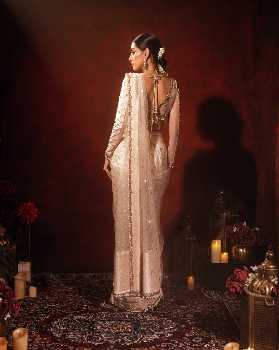 Chevron Ivory Kali saree