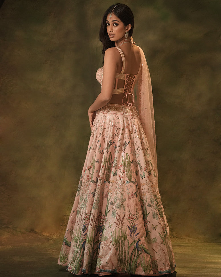 The Pink Floral Corset Lehenga