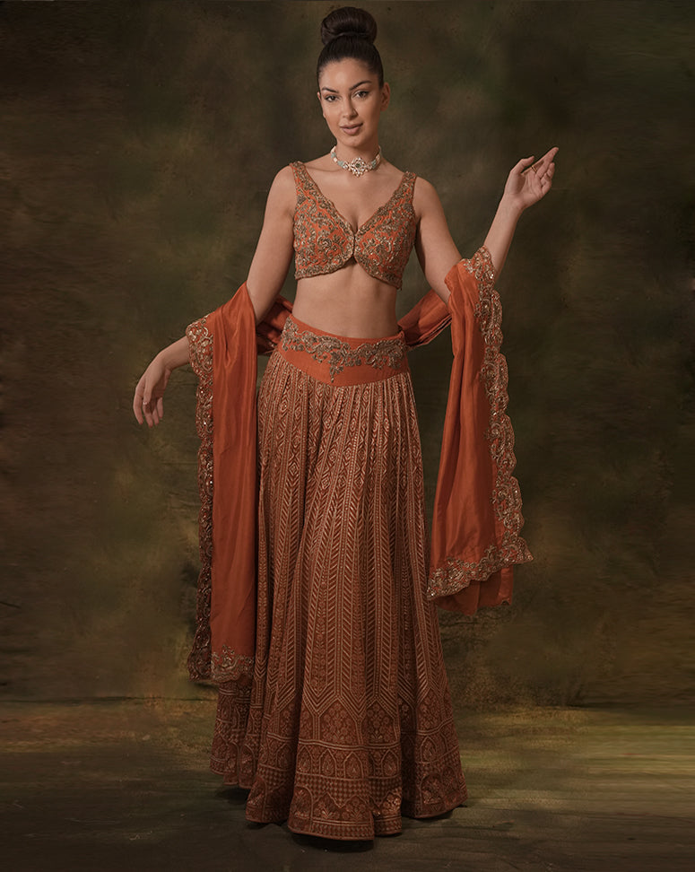 The Rust Zardozi Lehenga