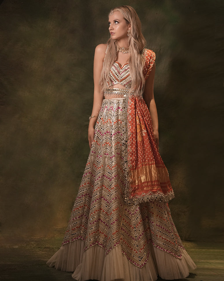 The Chevron Bandhani Lehenga