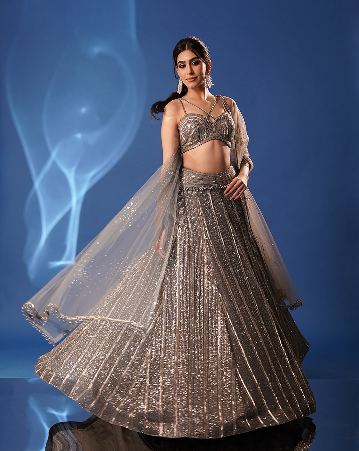 Grey and gold embroidered lehenga