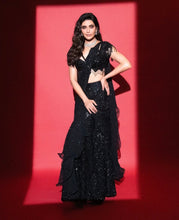Load image into Gallery viewer, Shimmering Black Draped Lehenga
