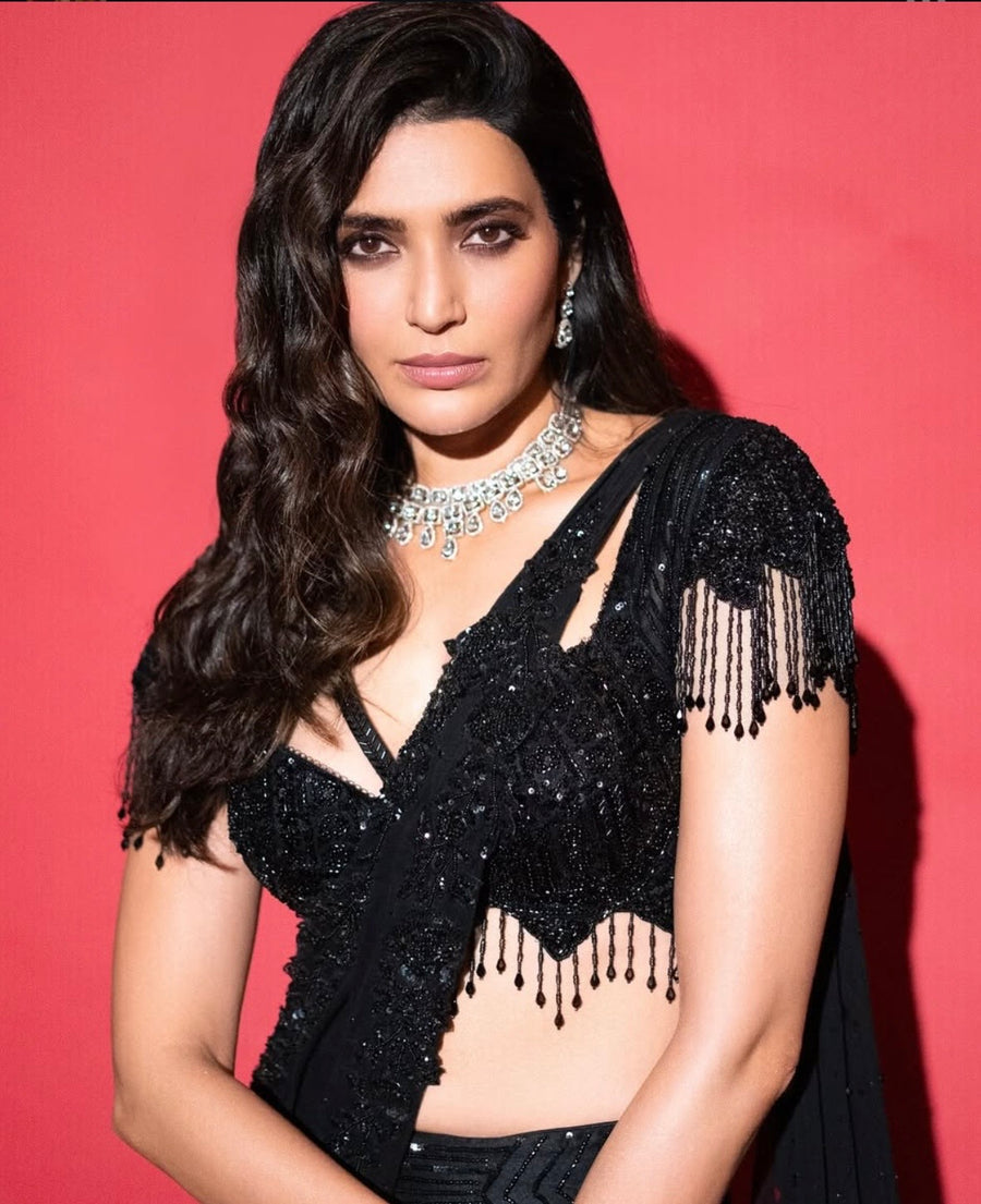 Shimmering Black Draped Lehenga