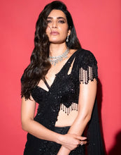 Load image into Gallery viewer, Shimmering Black Draped Lehenga
