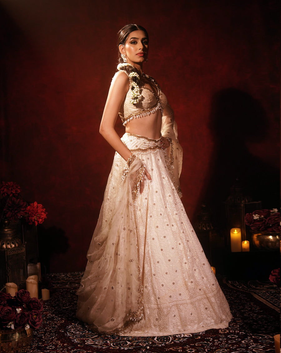 Ethereal Ivory Lucknowi Lehenga