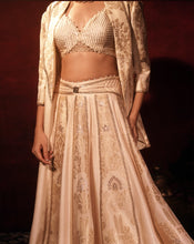 Load image into Gallery viewer, Ivory brocade Blazer Lehenga set
