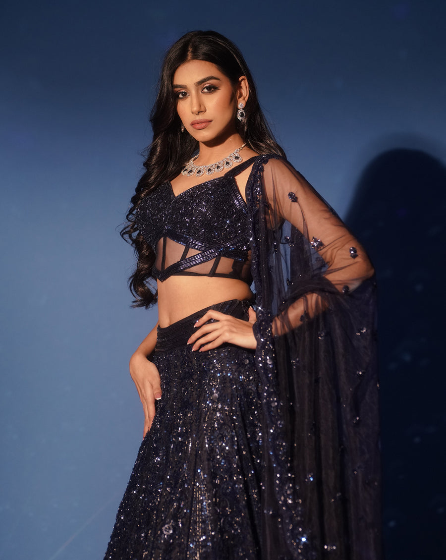 Midnight Blue Corset Lehenga