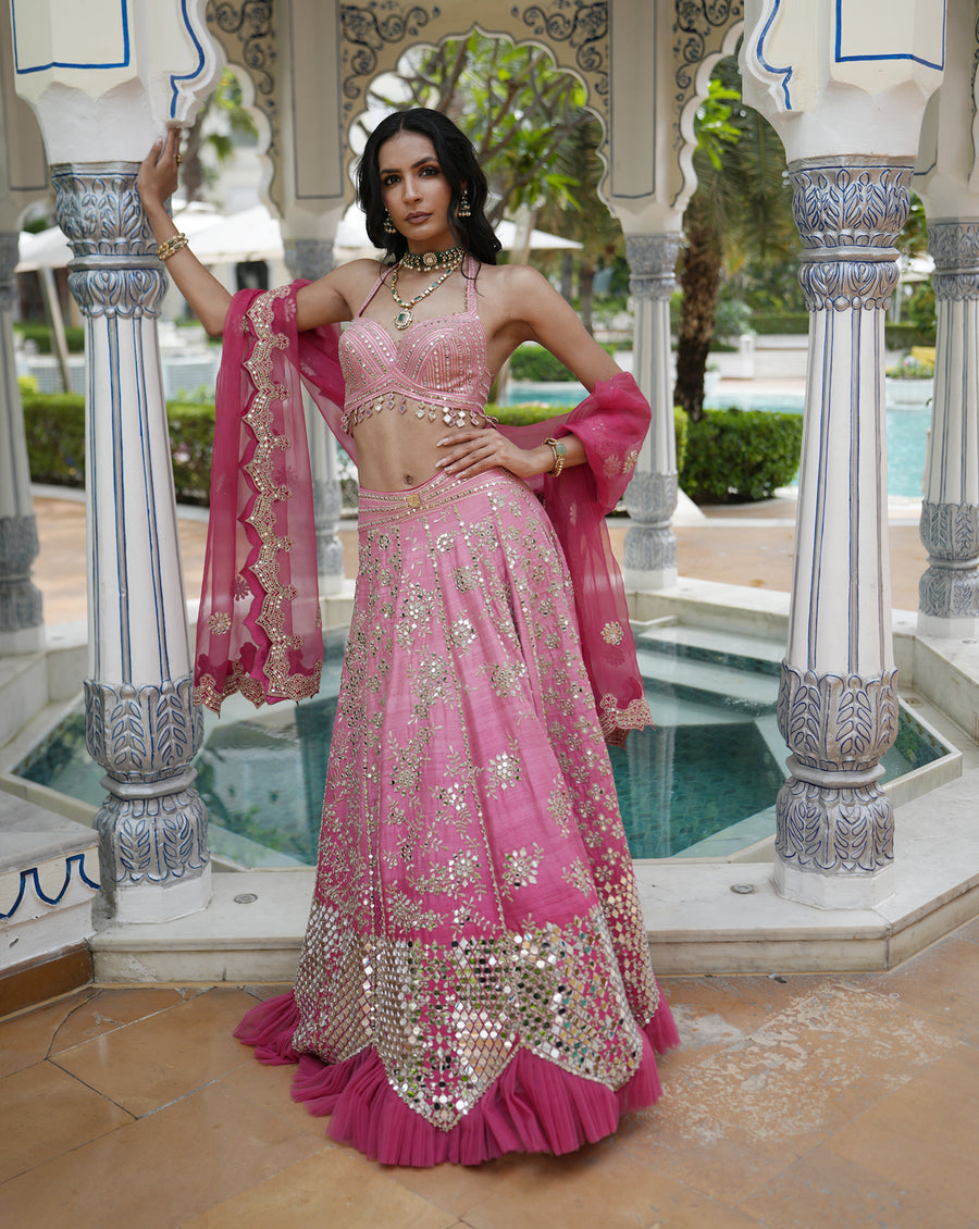 Ainna Ombre Pink Mirror Lehenga