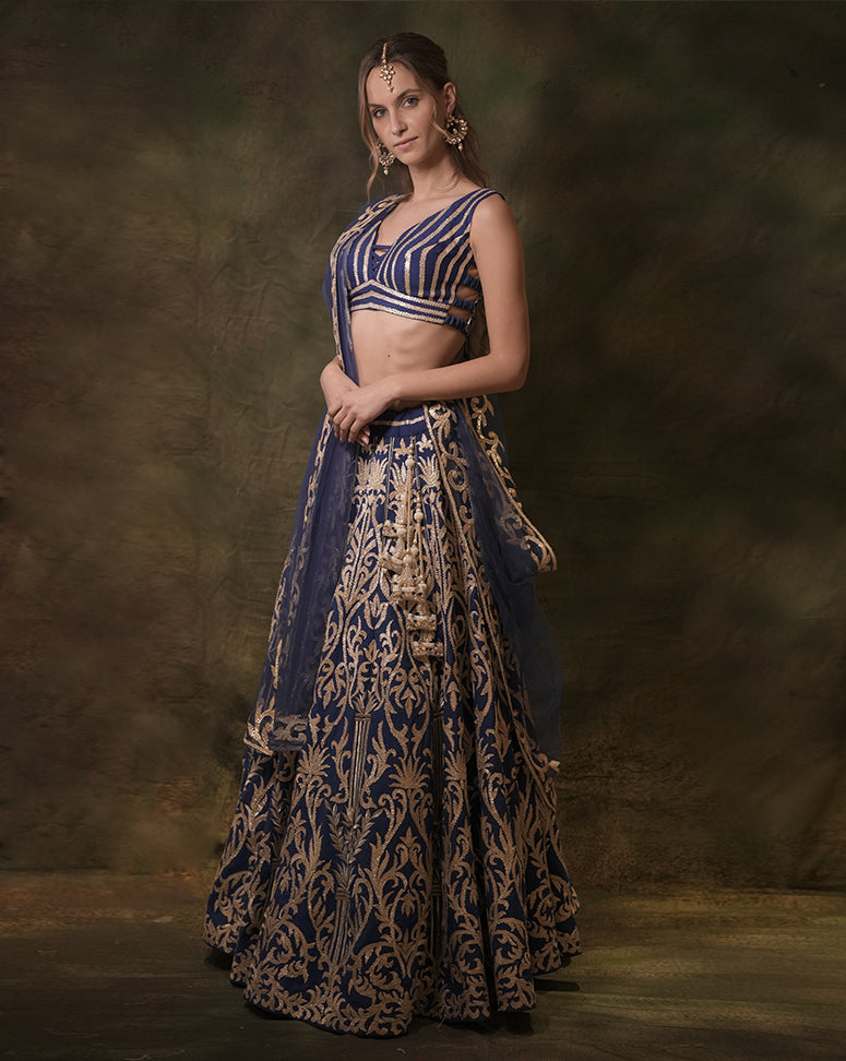 The Electrical Blue Gota Lehenga
