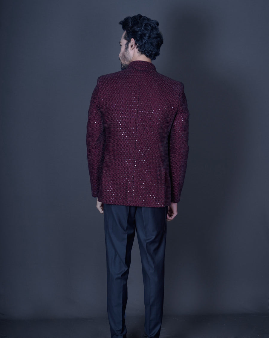 Maroon embroidered bandhgala