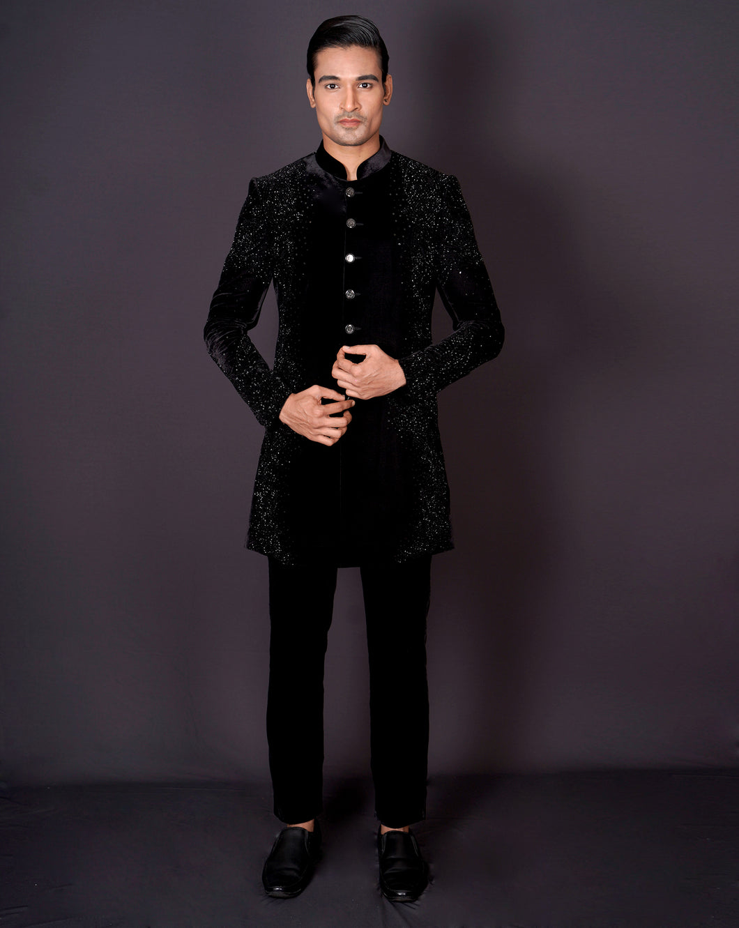 MOF Embroidered black sherwani