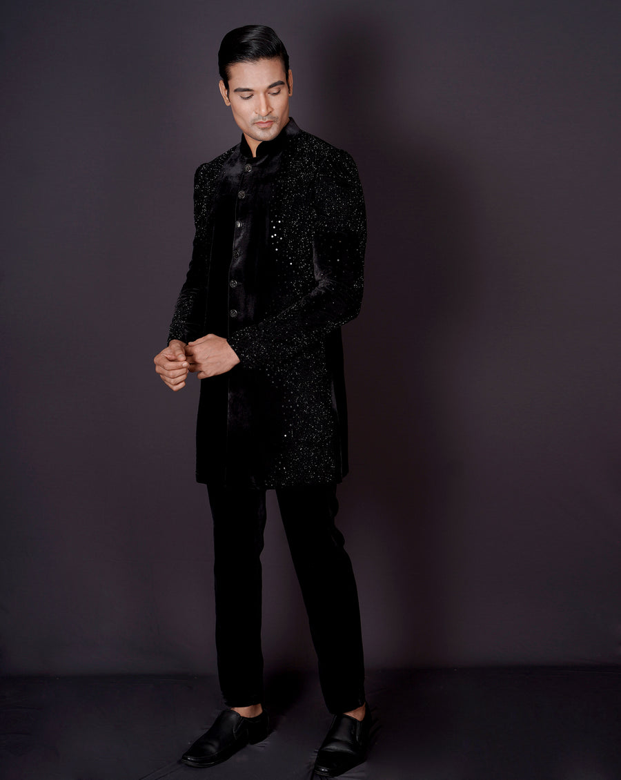 MOF Embroidered black sherwani