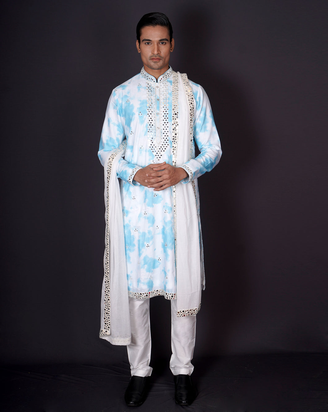 MOF Blue tie-dye Mirror Kurta Set