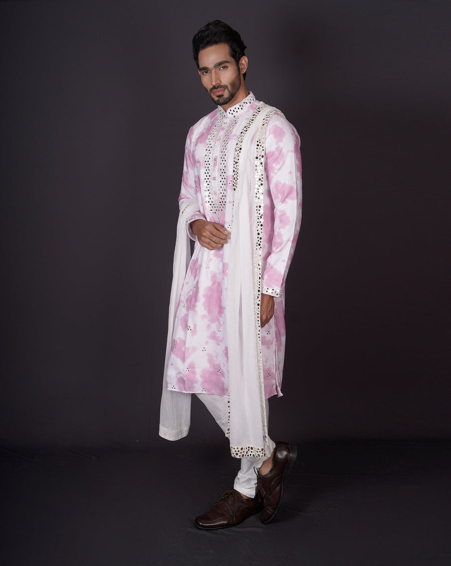 MOF Lilac tie-dye Mirror Kurta Set