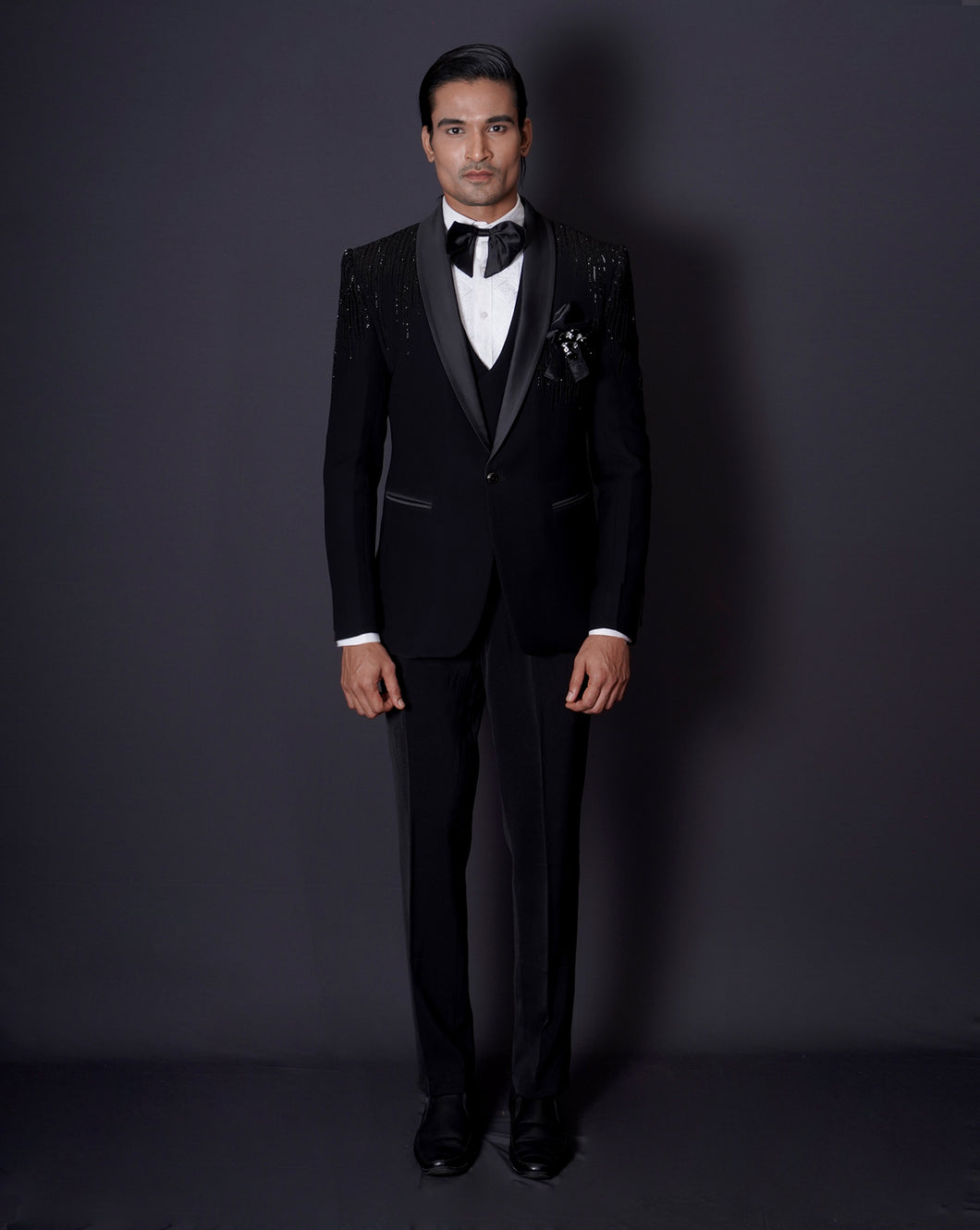 Black Embroidered Tuxedo Set