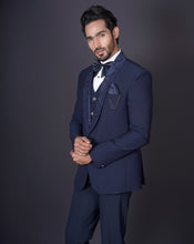 Load image into Gallery viewer, Navy Embroidered Tuxedo Set
